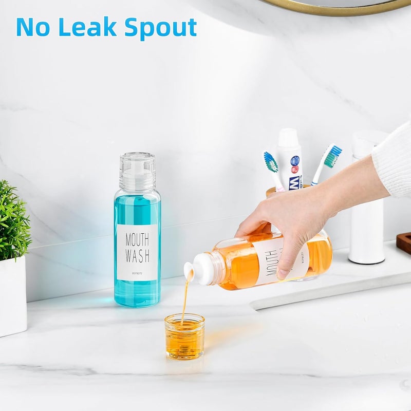 VITVITI Glass Mouthwash Dispenser for Bathroom, 10 OZ Mouth Wash Container Bottle with Lid Cup, Countertop Small Clear Refillable Mouthwash Dispensers Decanter, Set of 2 (White) - Image 2